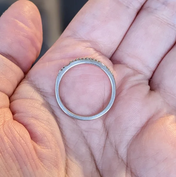 10K White Gold Round And Emerald Cut Diamond Half Eternity Ring - Picture 10 of 12